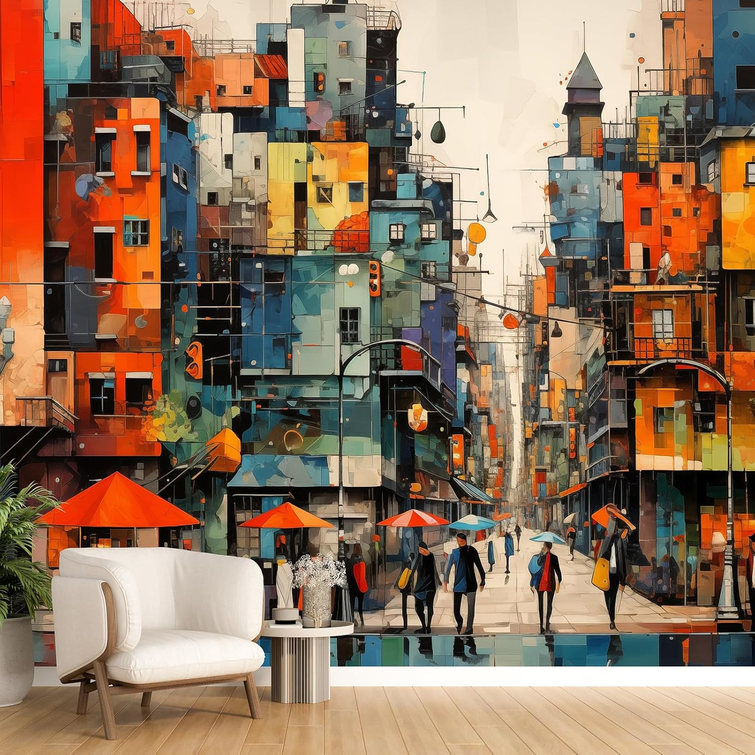 Vibrant 3D City Wall Mural – Removable Peel & Stick Wallpaper Decor