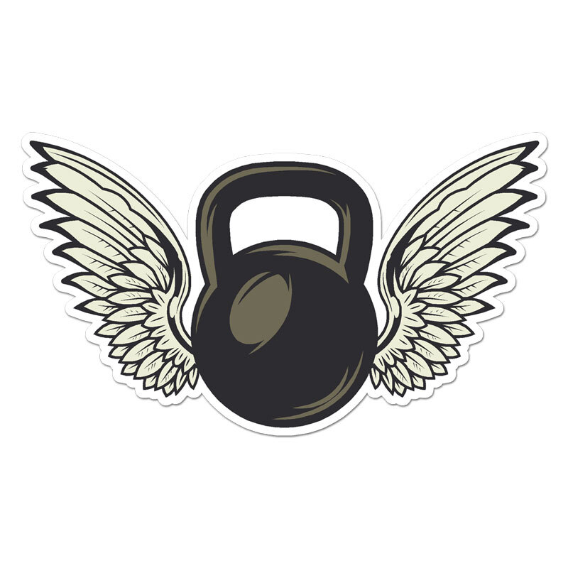 Kettlebell Weight Wings, Vinyl Decal Sticker, Indoor Outdoor, 3 Sizes, #11440