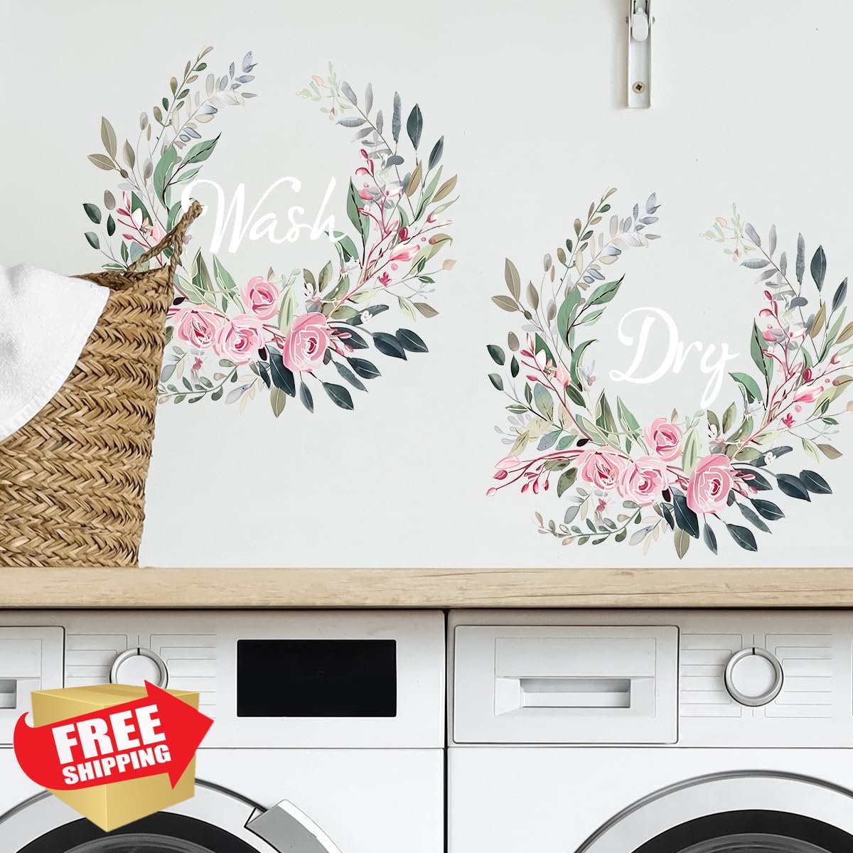 Washing Machine Vinyl Decals Dry Wash Waterproof Flower 2pcs