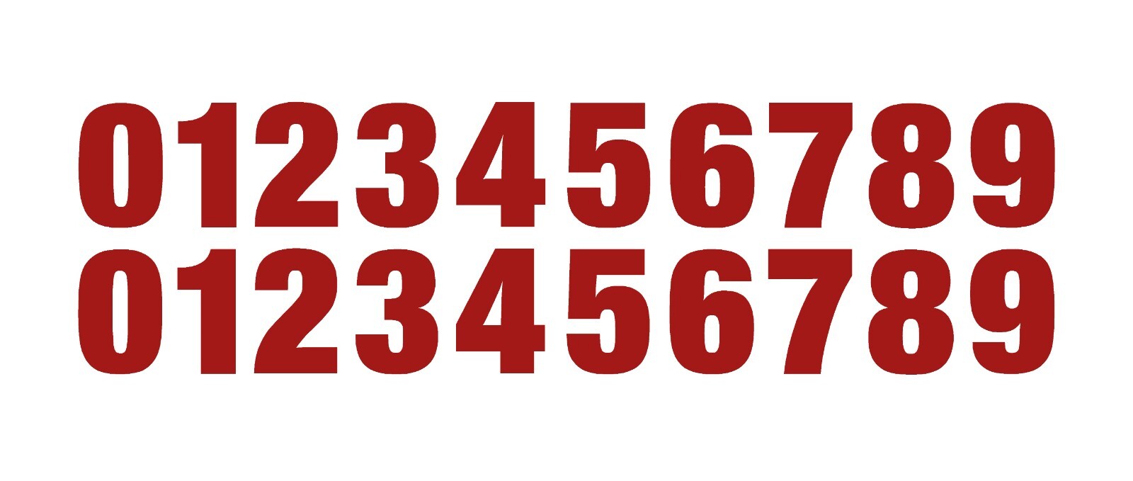 0-9 Numbers Red Sticker Vinyl Decals CHOOSE .5″ – 12″ Set Of 20 (V1146)