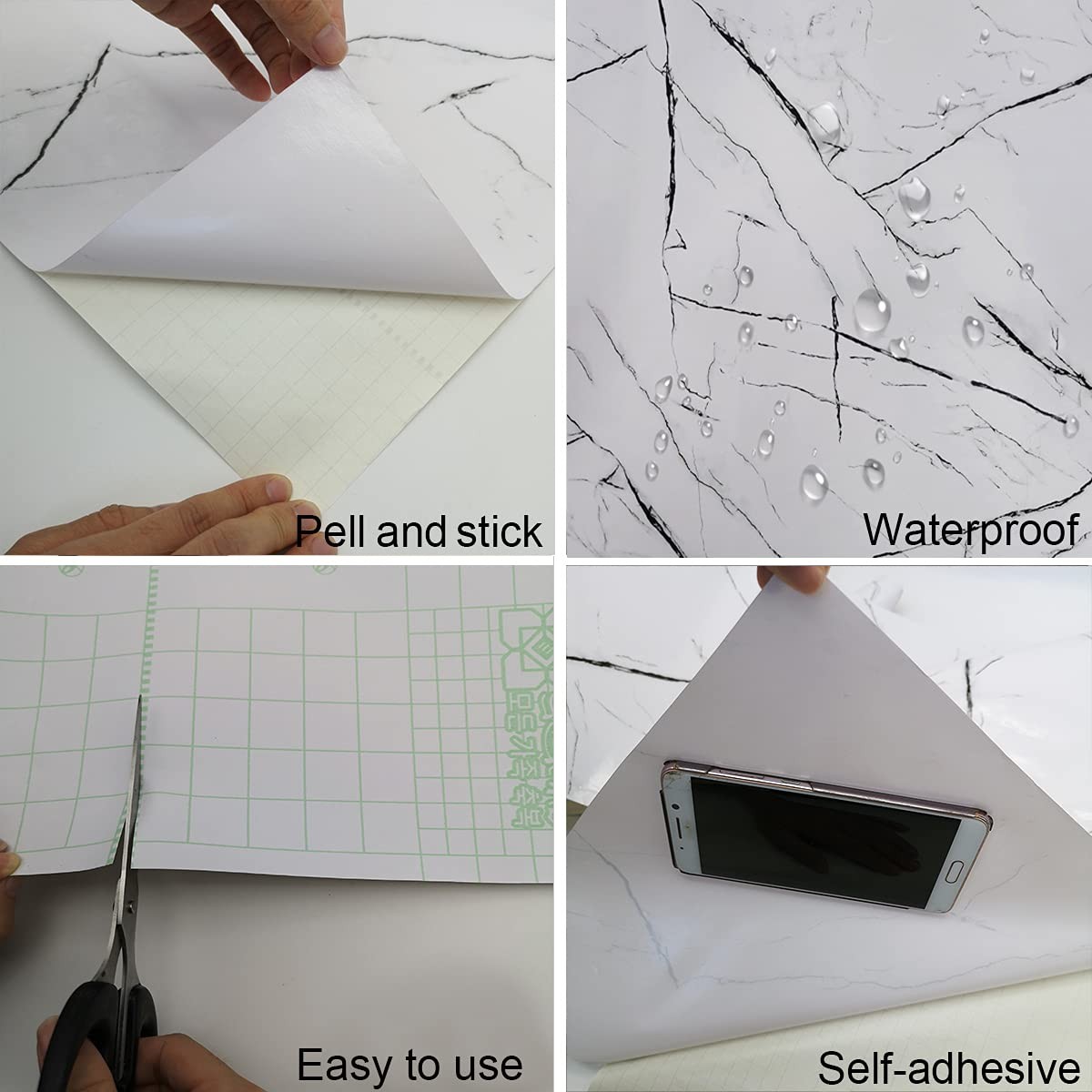 48x197inch Extra Wide Black White Marble Wallpaper Peel Stick Glossy Thick Wa…