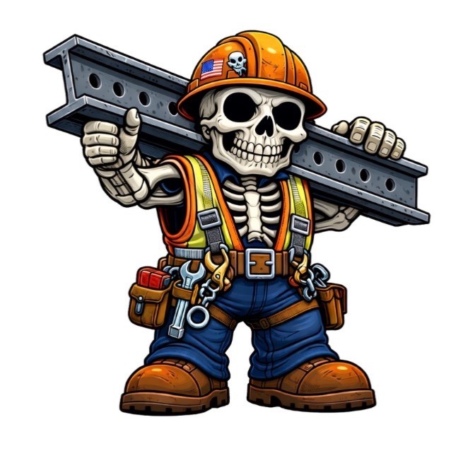 Ironworker Skeleton 3” UV DTF Decal Steel Worker Hard Hat Sticker