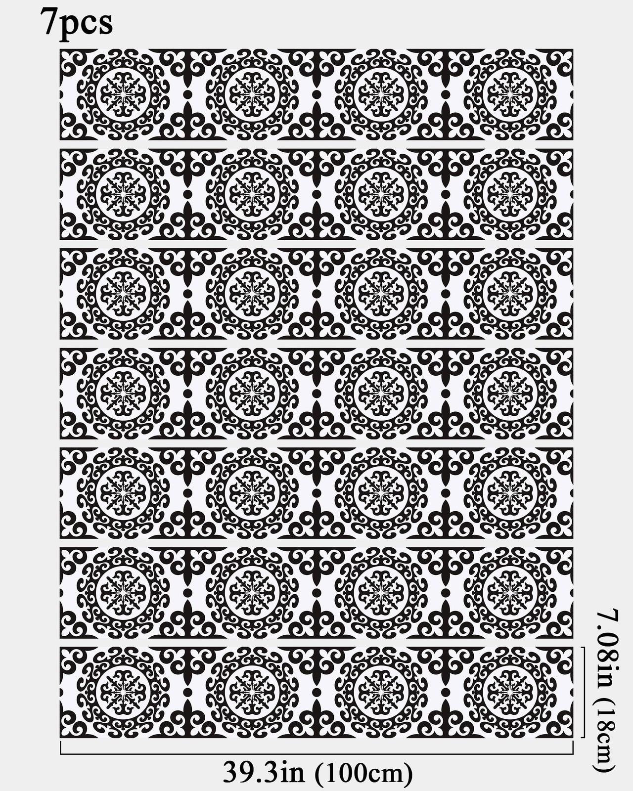 Decorative Stair Riser Decals, Classical Black and White Damask Pattern, -Adh…