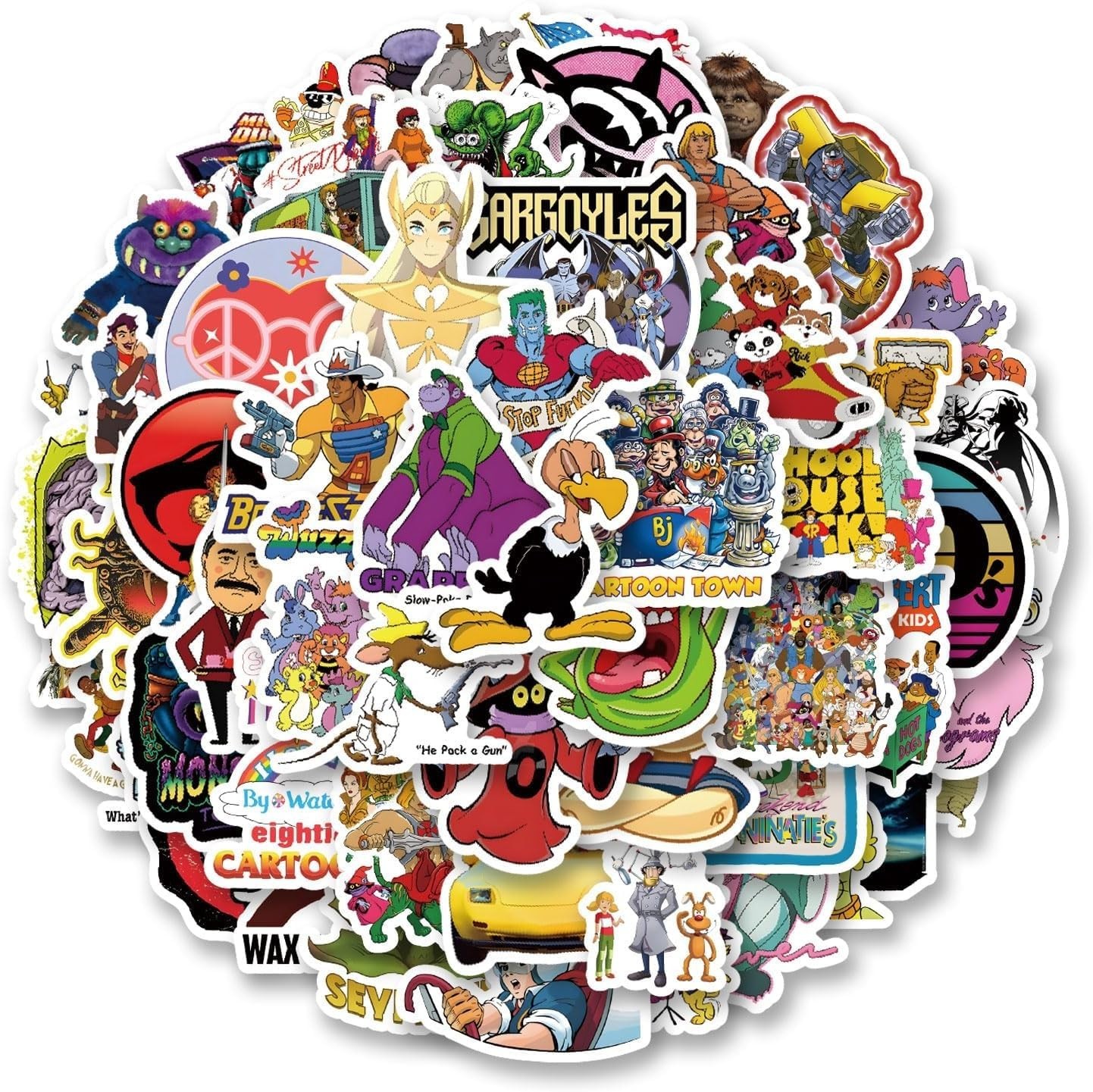 80s Cartoon Stickers Pack – 63 Vinyl Decals for Kids and Teens’ Decor