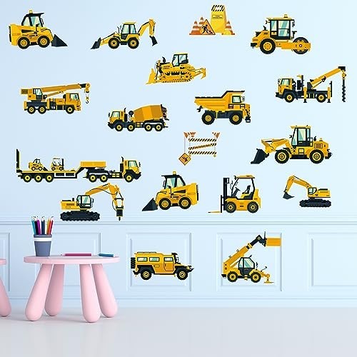 Construction Vehicles Wall Decals – Peel & Stick Removable Stickers for Kids’ Ro