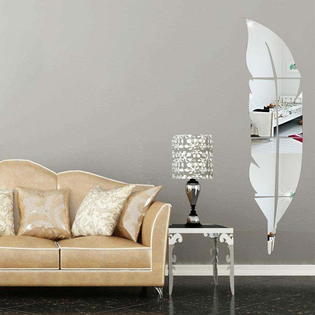 Removable 3D DIY Feather Mirror Home Room Decal Vinyl Art Stickers Wall Decor