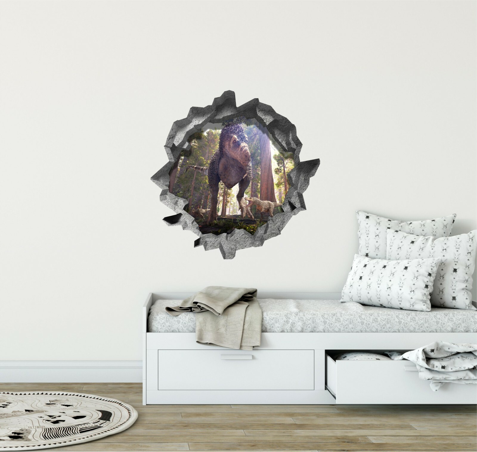 Hole in the Wall T-REX & Babies Dinosaur 3D Wall Decal Vinyl Wall Sticker Decor