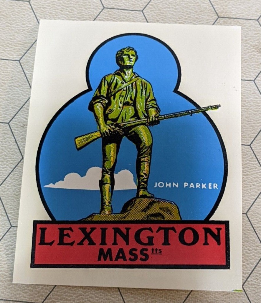 Lexington Mass John Parker Statue 3″ x 4″ Lot of 2 Vintage Impko Decals!