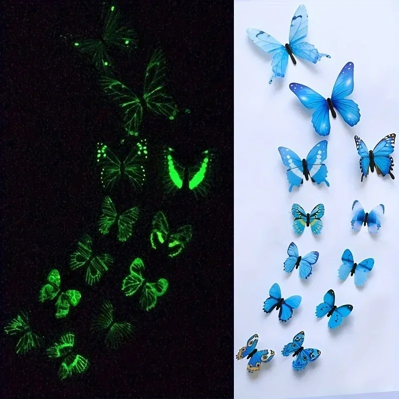 12PCS 3D Luminous Butterfly Wall Stickers DIY Home Decor Modern Art Gift