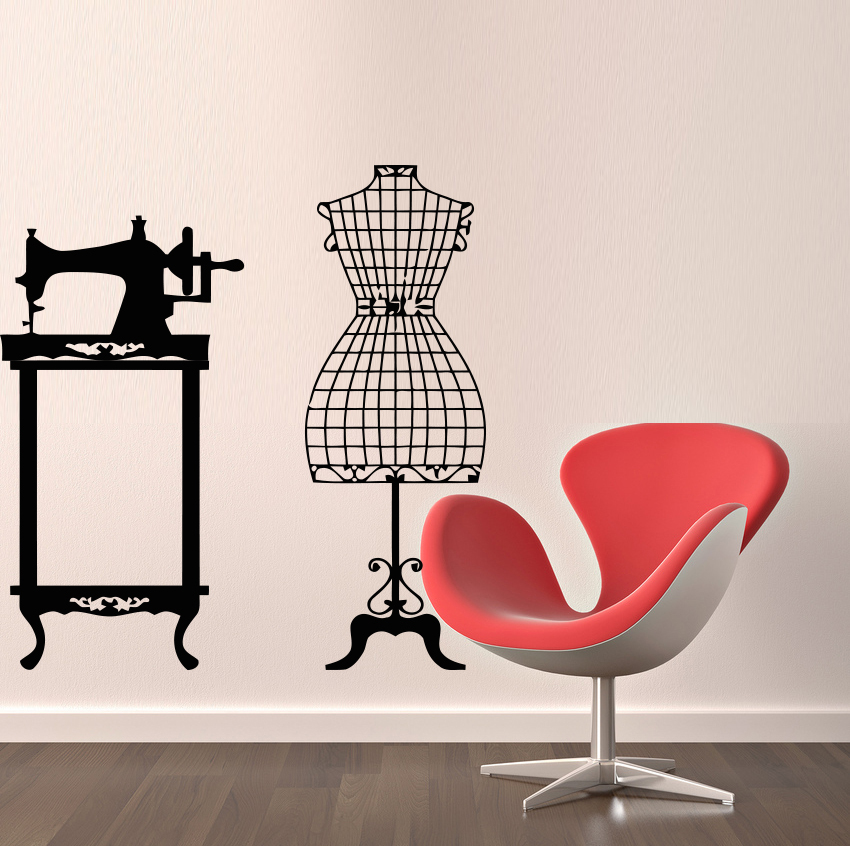Wall Decals Sewing Machine Mannequin Decal Vinyl Stickers Workshop Decor MN163