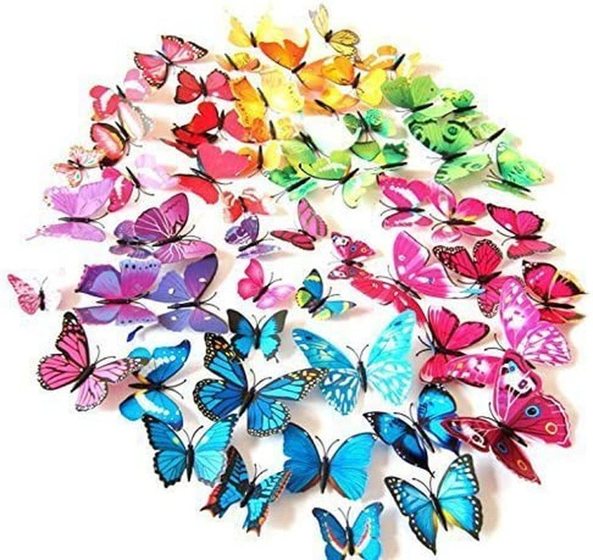 Livegallery 72 PCS Removable 3D DIY Beautiful Butterfly Wall Decals Colorful But
