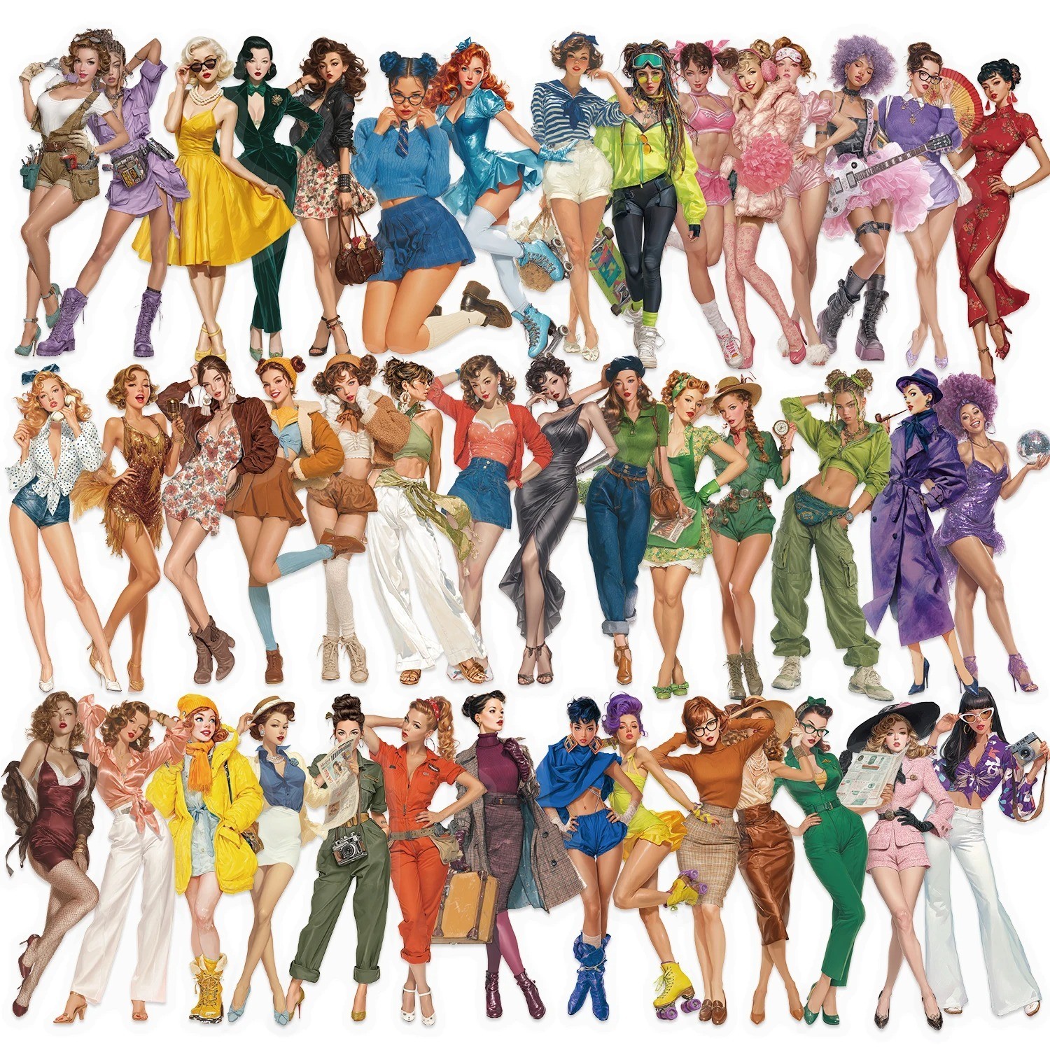 50 Pop Girl Stickers Vintage Retro American Pinup Decals Laptop Phone Waterproof