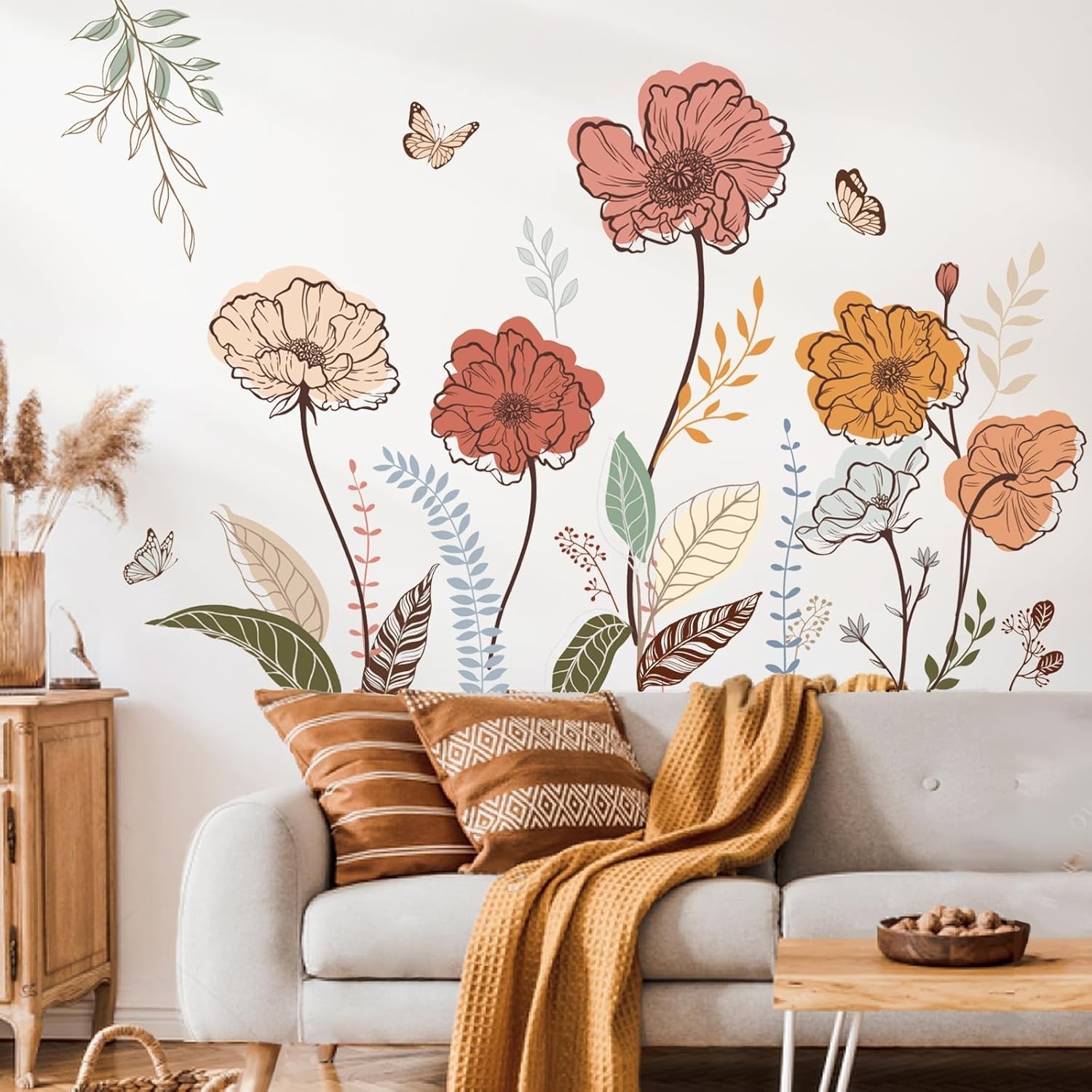 Multi-Color Floral Peel and Stick Wall Art – Perfect for Living Room and Nursery
