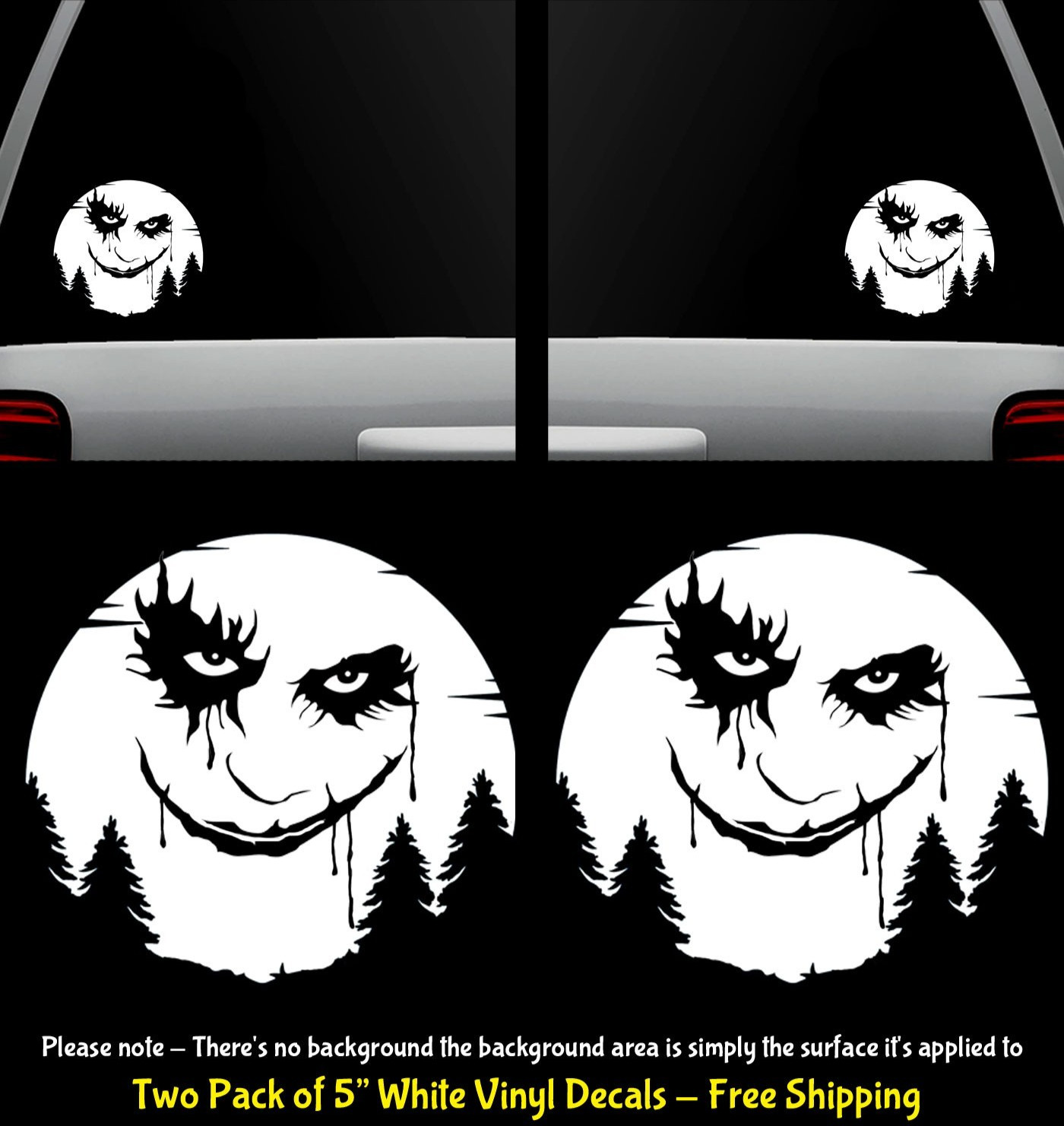 Joker Clown Moon 2 Pack 5″ White Vinyl Decal Car Window Mirror Any Flat Surface