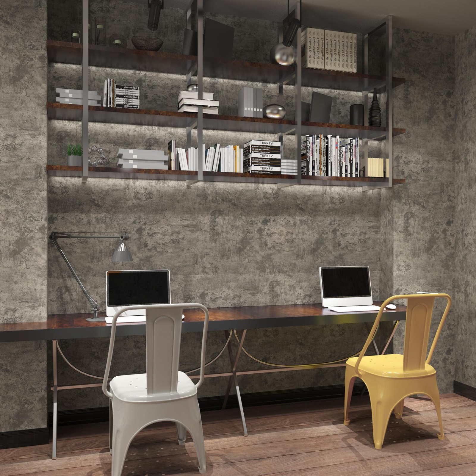 16″×591″ Light Brown Grey Concrete Wallpaper Peel and Stick 3D Industrial Cem…
