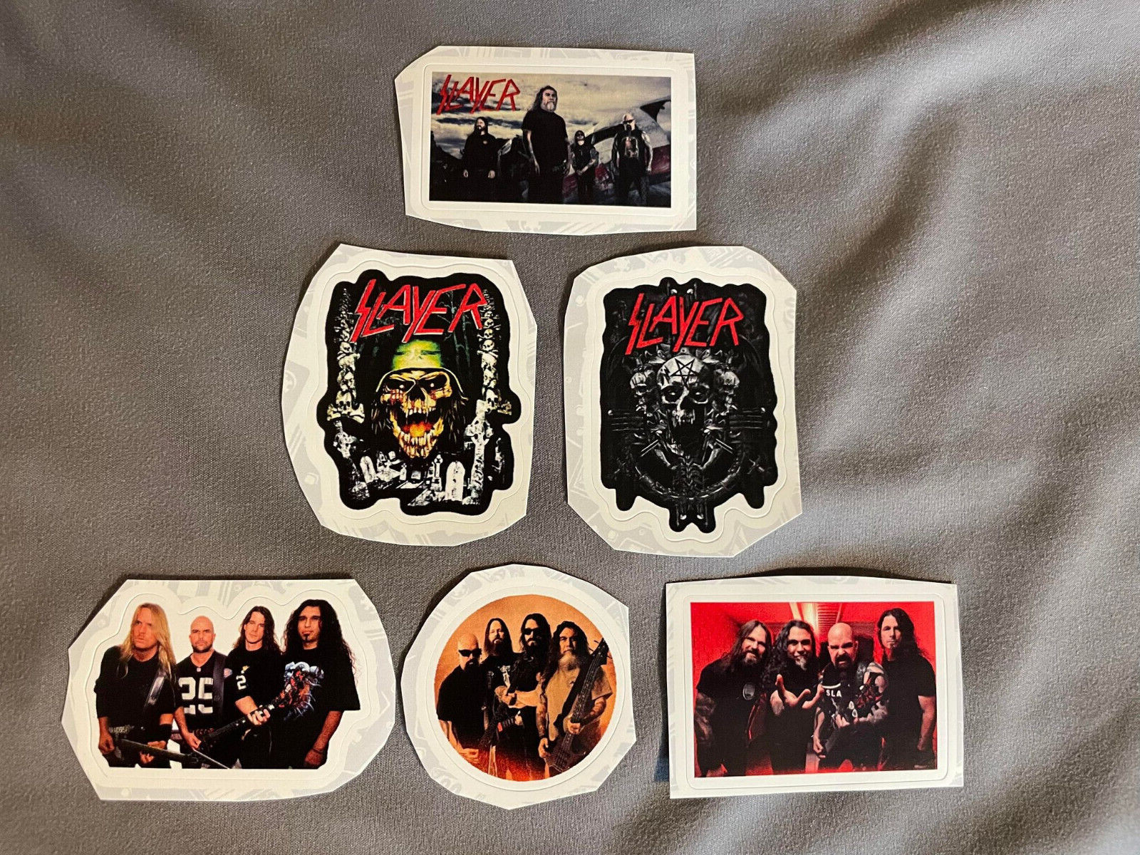 Lot (6) SLAYER 1 1/4″ to 2 1/2″ Band Logo STICKERS Black White FAST! FREE SHIP