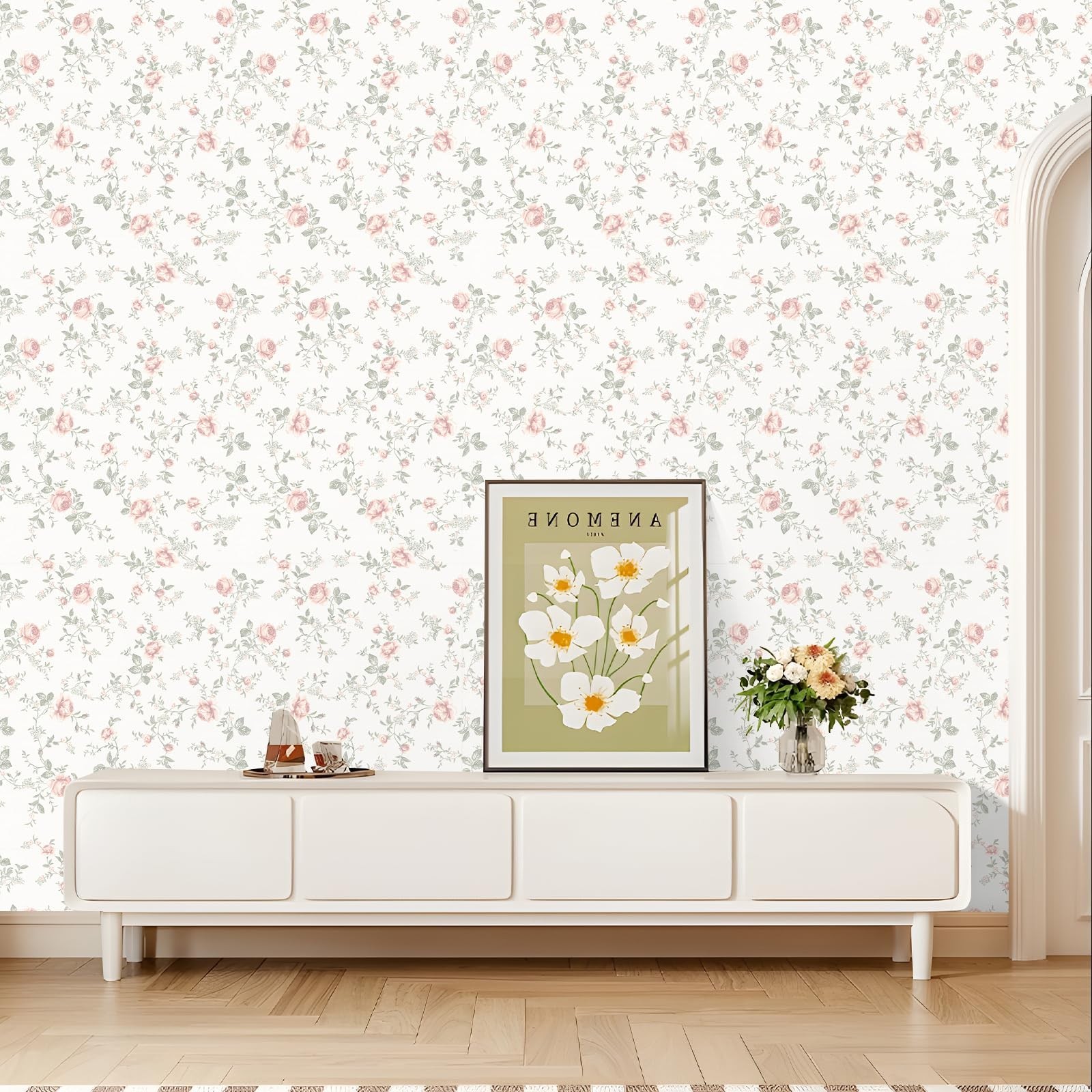 Floral Peel and Stick Wallpaper Boho Rose Flower Beige Contact Paper Removabl…