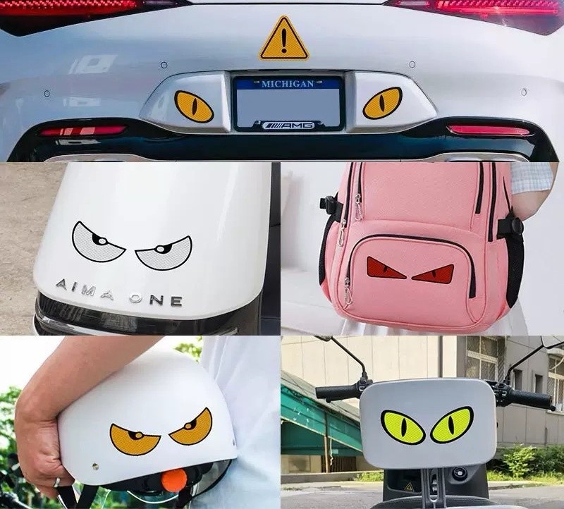 1XGreen Big Eyes Car Sticker Wall Sticker Cartoon 3D Decal Sticker for Bike/ Car