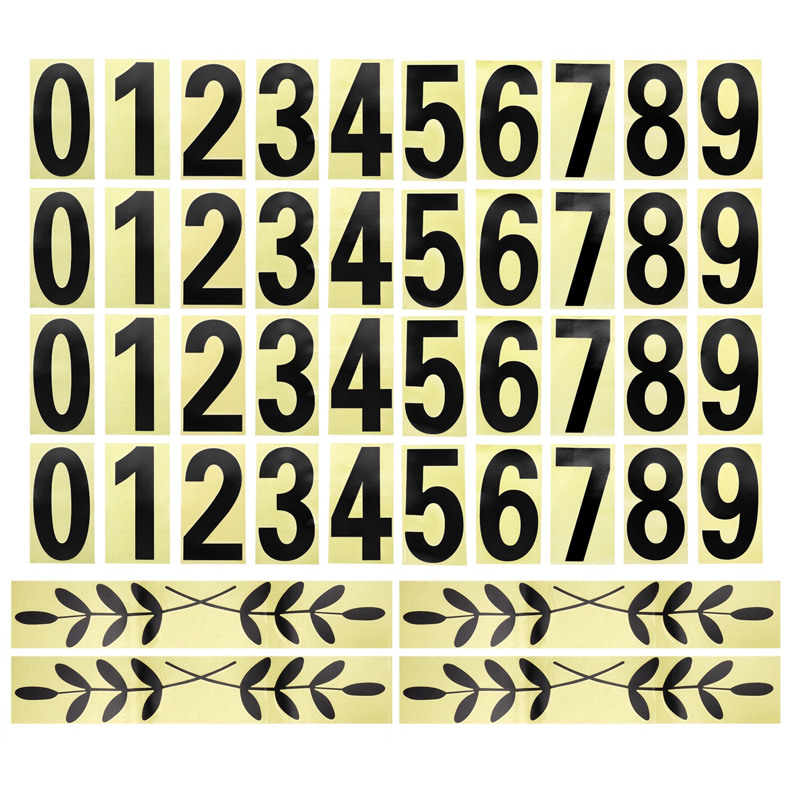 2 Inches Reflective Mailbox Numbers and Leaves for Decals, 4 Sets Black