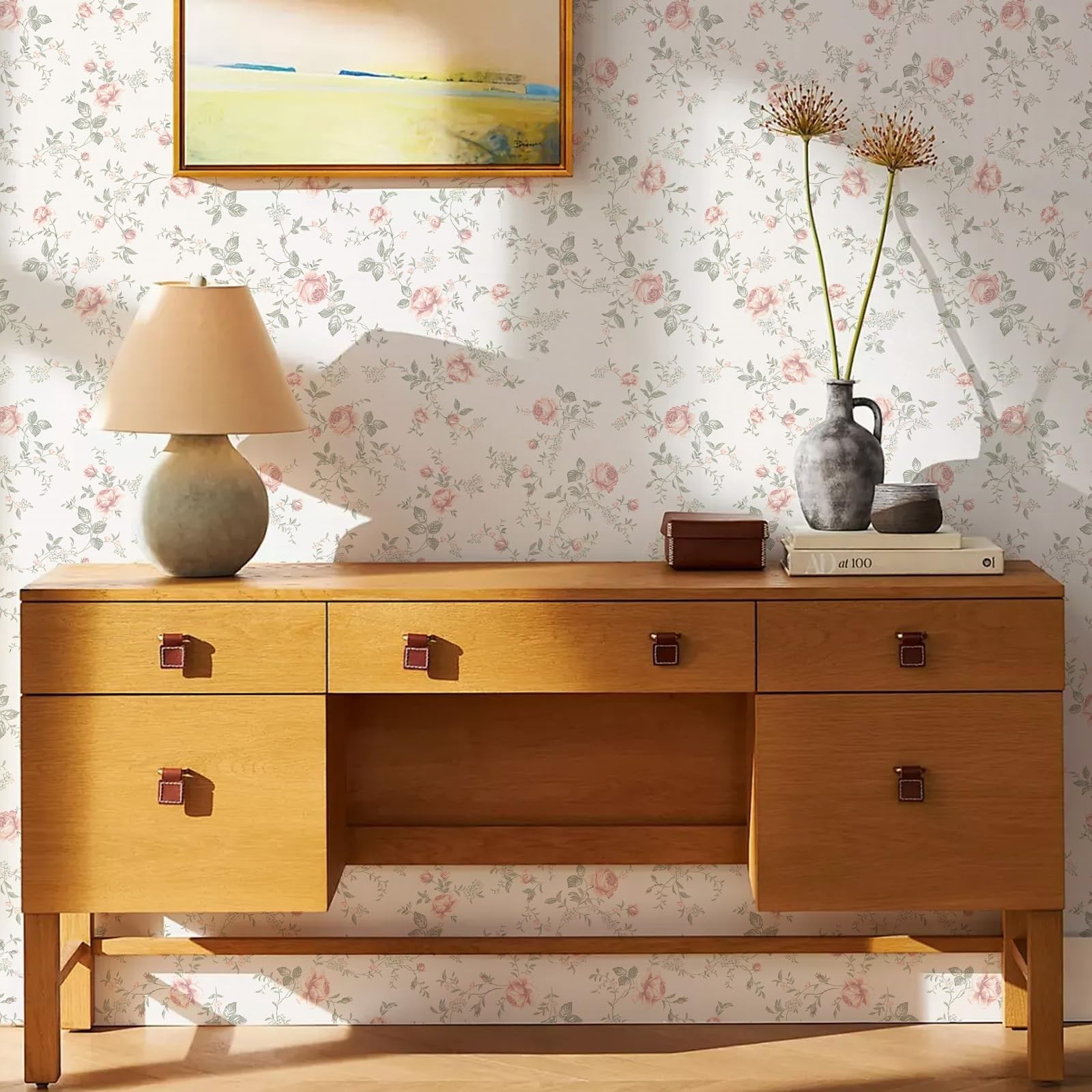 Floral Peel and Stick Wallpaper Boho Rose Flower Beige Contact Paper Removabl…