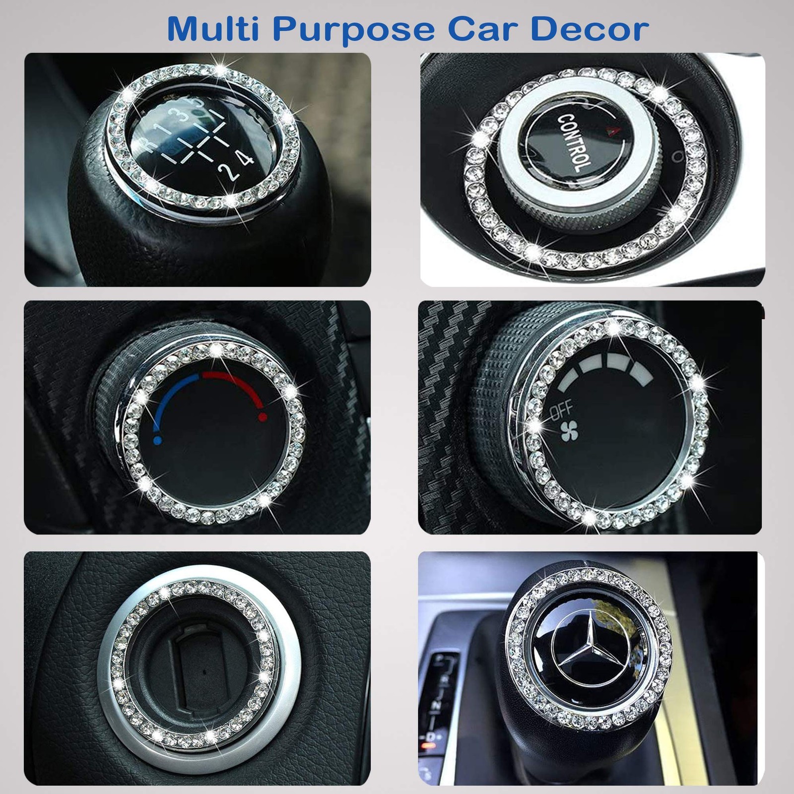 2pcs Bling Car Engine Start Button Cover Diamond Crystal Push Start Stop Butt…