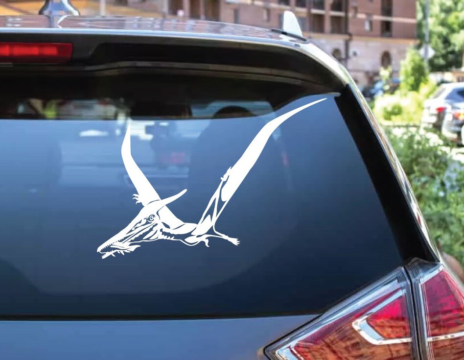 Pterosaur #2 with Fish – Jurassic Period 4-21″ wide Die Cut Vinyl Decal Sticker