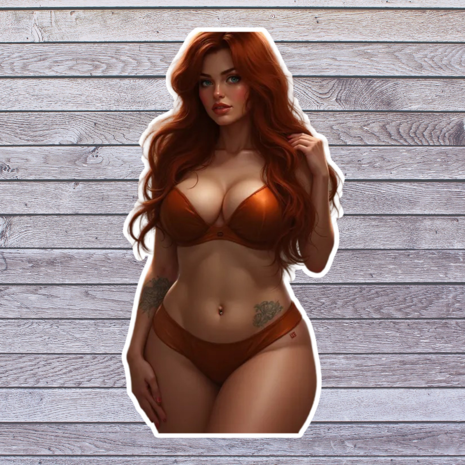 Pinup girl sticker vinyl decal redhead curvy lingerie seductive thick tattoo