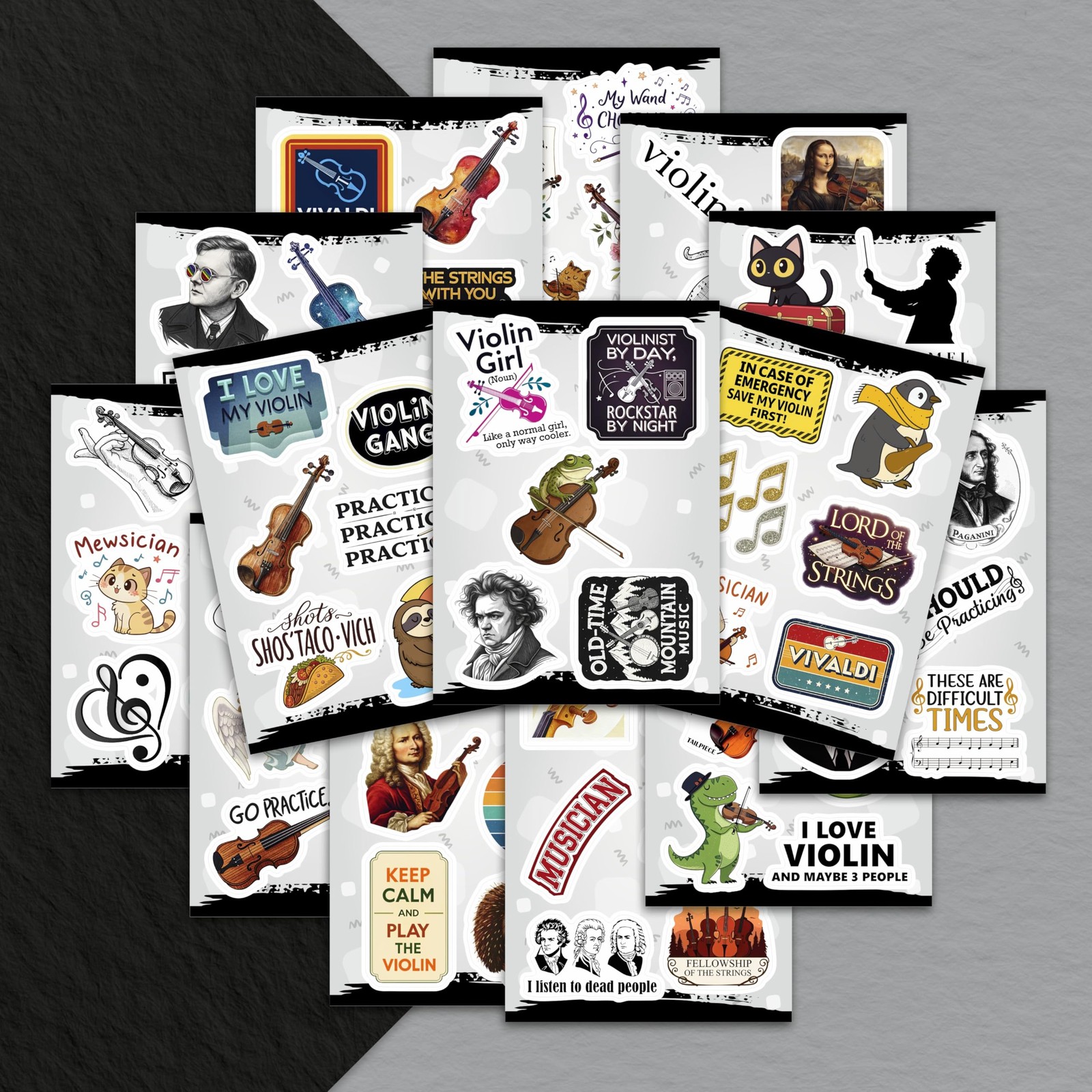 100Pcs Violin Stickers and Decals for Water Bottle, Laptop –