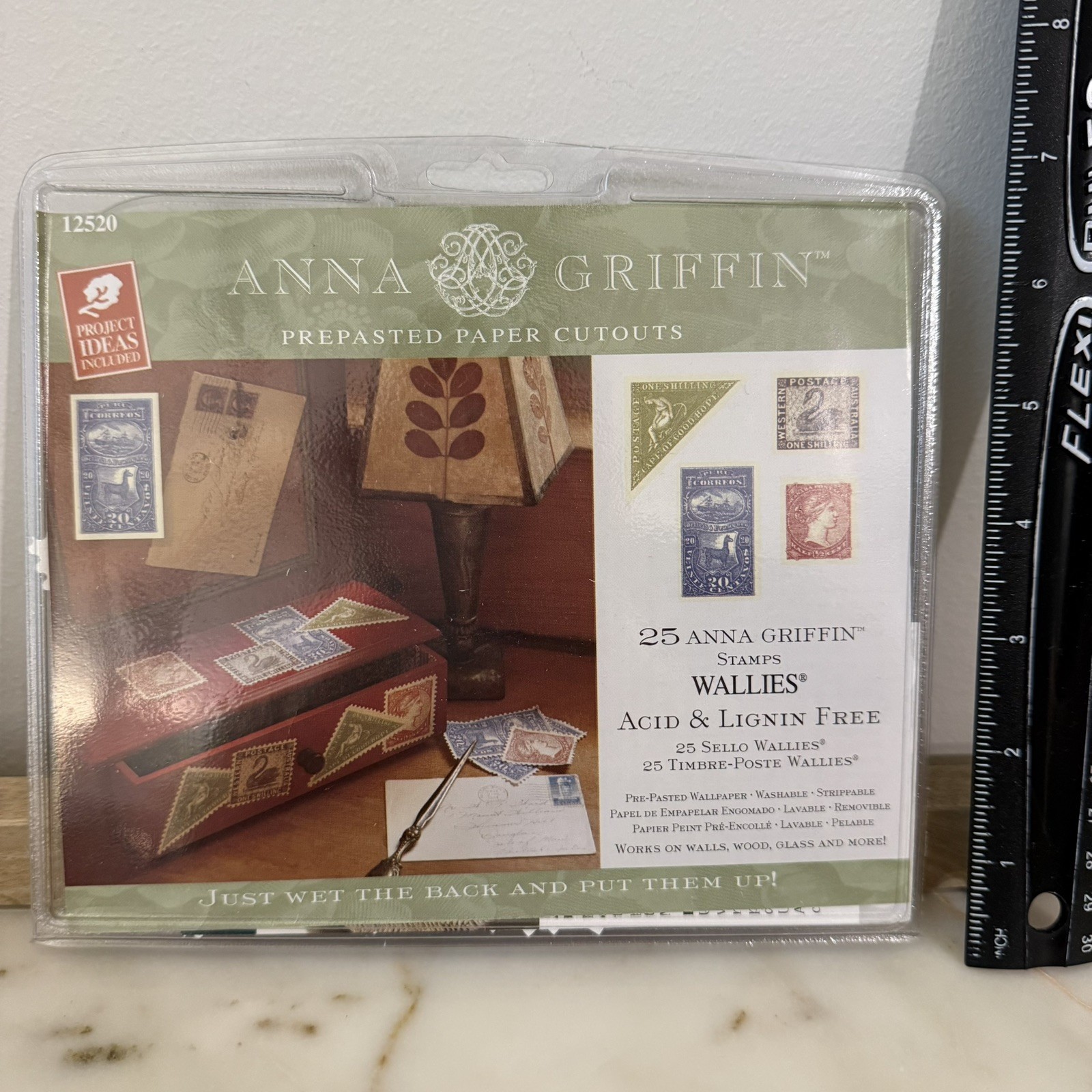 Wallies Anna Griffin Stamps 40 piece Pre Pasted Wallpaper Cutouts Decals