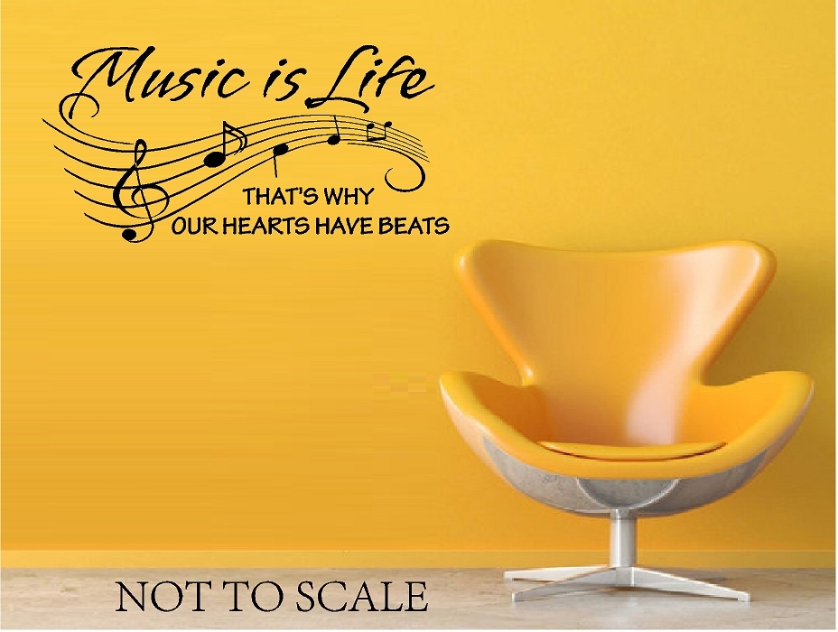 Music is Life… Hearts have Beats Vinyl Decal Home Décor 21″ x 40″