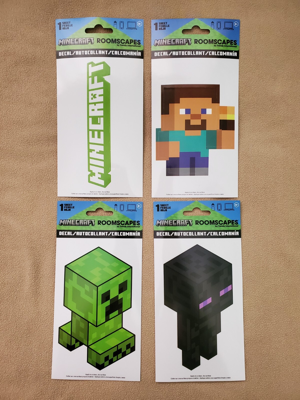 4 Decals Minecraft, Steve, Creeper, Enderman