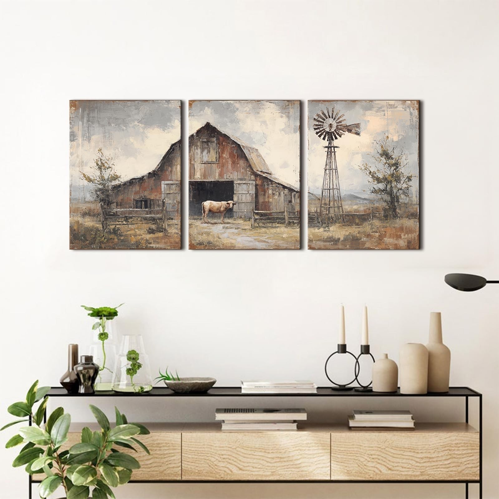 Vintage Farmhouse Wall Art Rustic Barn Pictures Wall Decor for Living Room We…