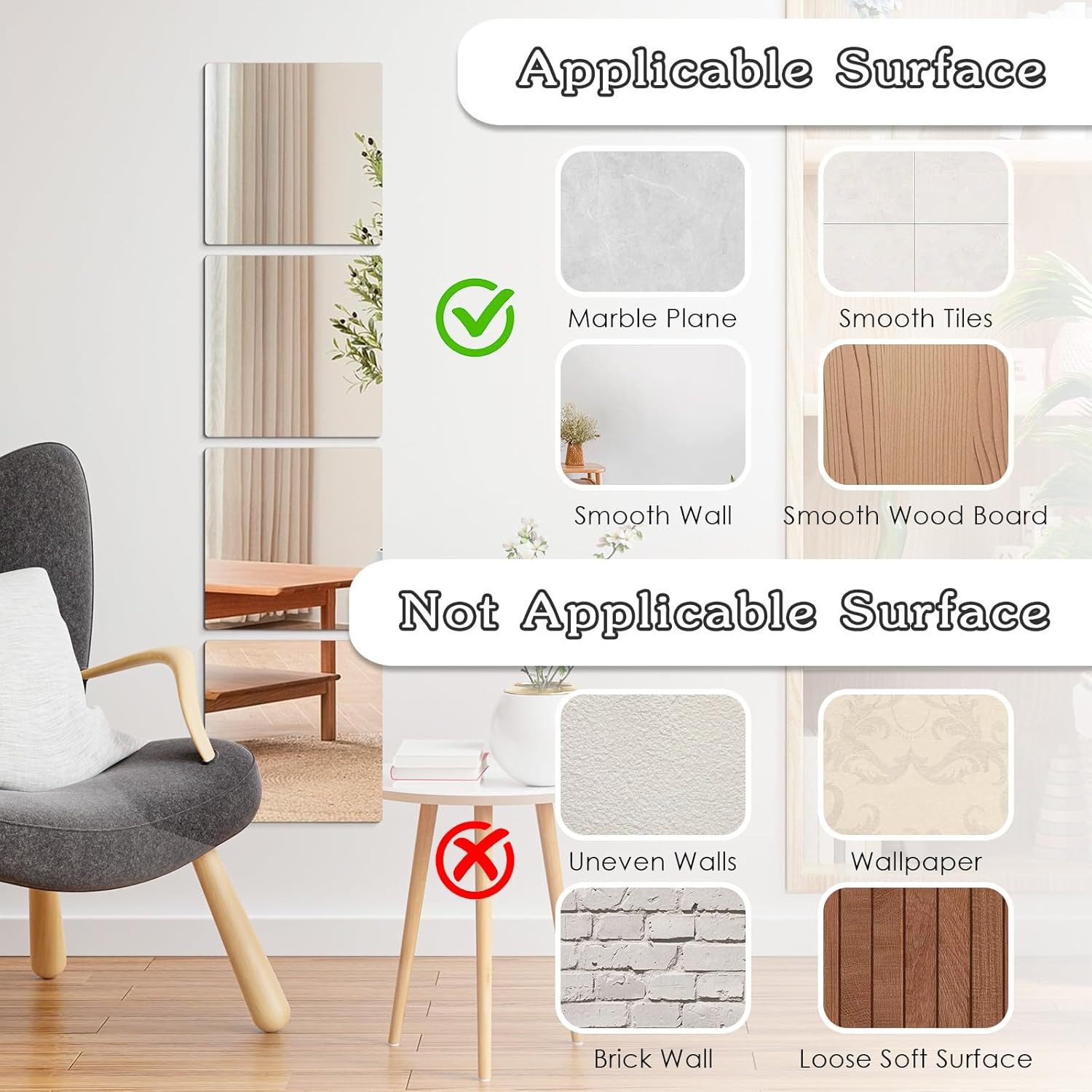 4 Pack Shatterproof Acrylic Mirrors Tiles Self Adhesive Wall Mirror Stickers Unb