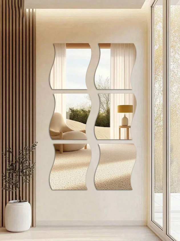 10/20/30/40/50pcs Wave Mirror Wall Stickers Self-Adhesive Acrylic Decor (10pcs/P