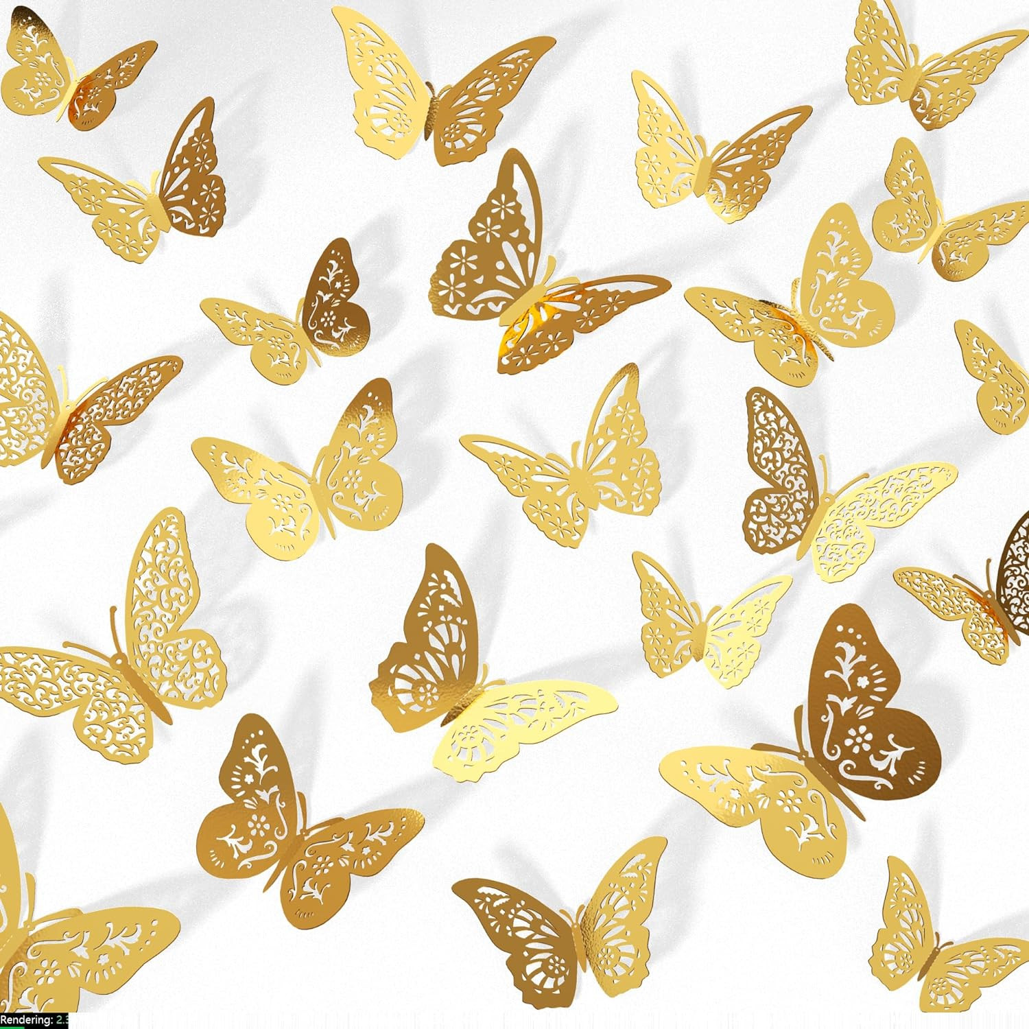 48 Pcs Gold 3D Butterfly Decorations, 4 Styles 3 Sizes, Butterfly Wall