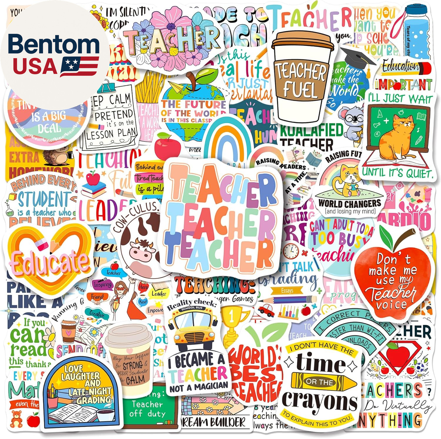 200PCS Teacher Stickers, Funny Teacher Appreciation Gifts Bulk, Waterproof Vinyl