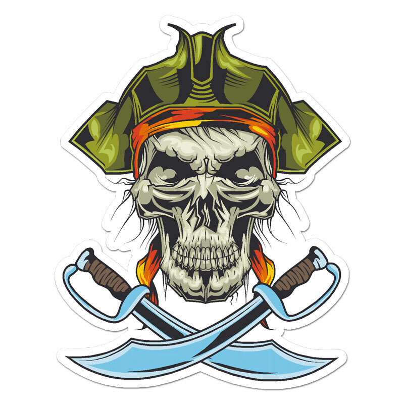 Pirate Skull Swords, Vinyl Decal Sticker, Indoor Outdoor, 3 Sizes, #11438