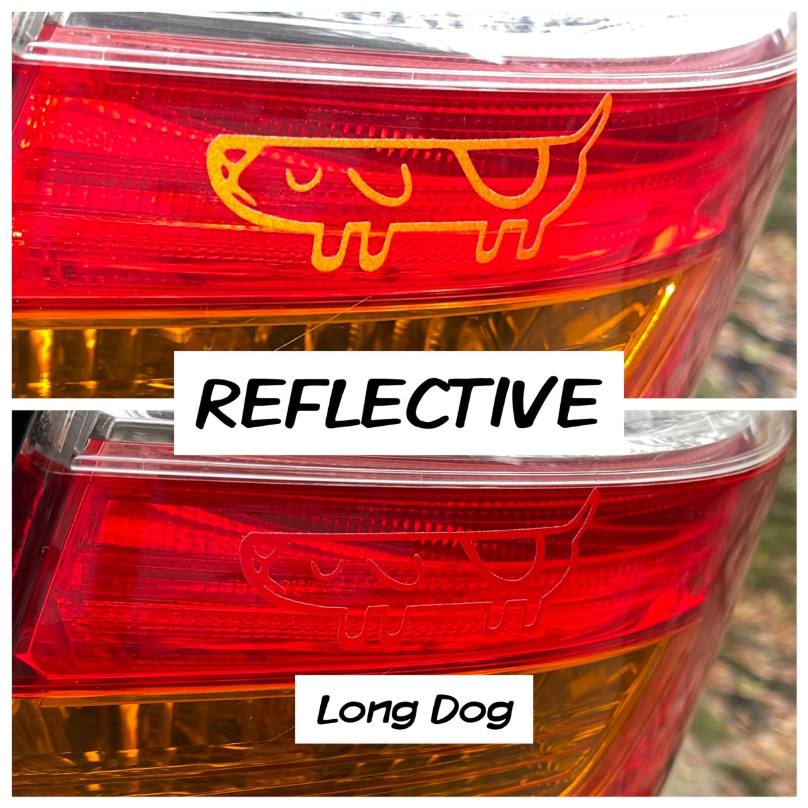 Long Dog REFLECTIVE Decal Sticker For Car Window, Water Bottle, Laptop, Helmet