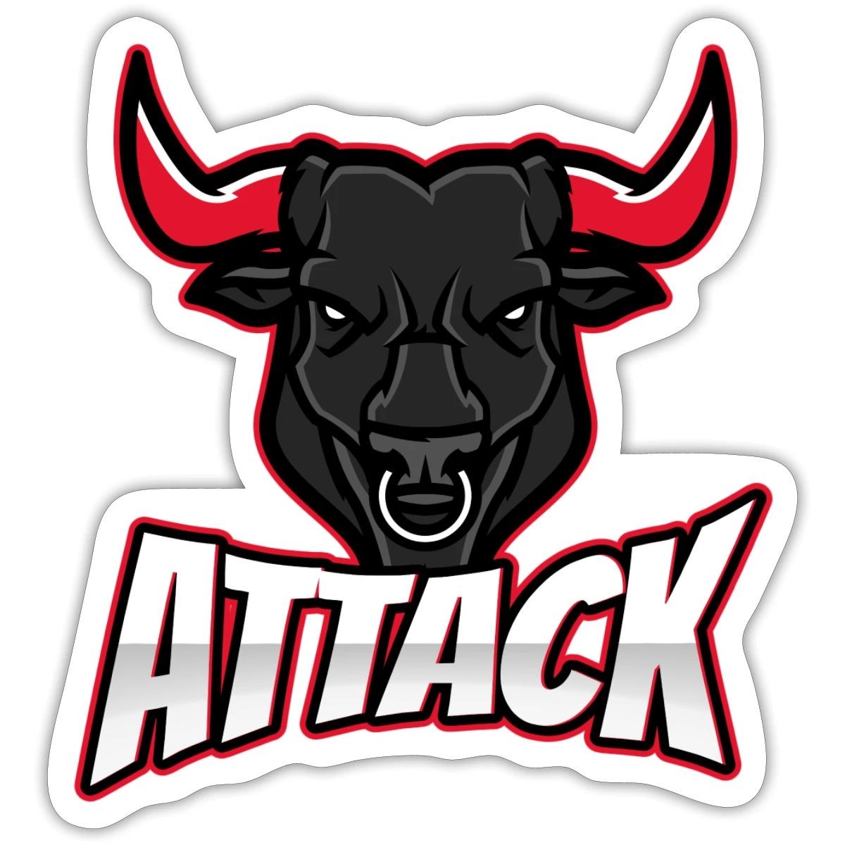 Fierce Attack Bull Graphic – Streetwear Athletic Apparel Sticker, max. 4 x 4″