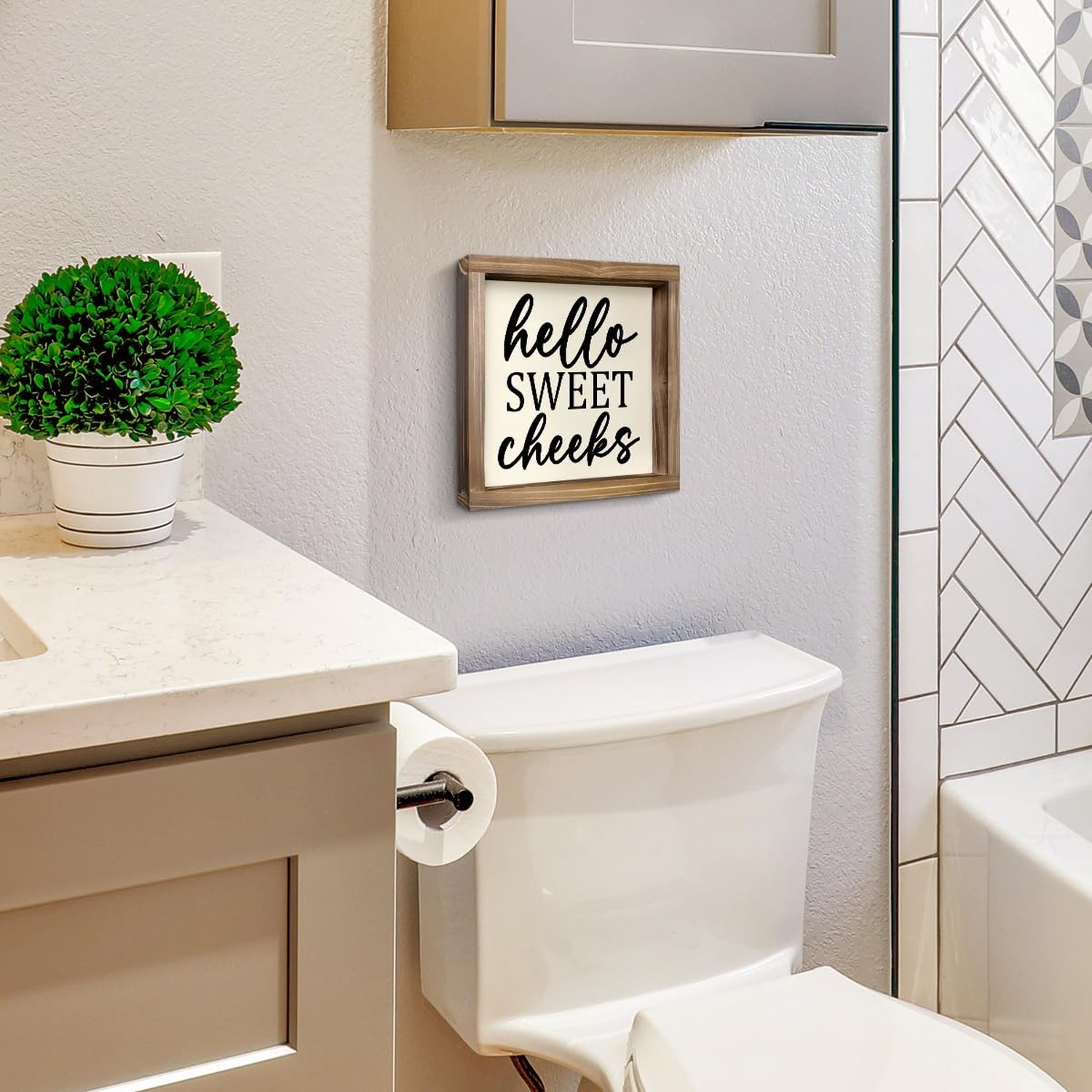 Kas Home Rustic Farmhouse Bathroom Decor – Cute ‘Hello Sweet Cheeks’ Wooden S…