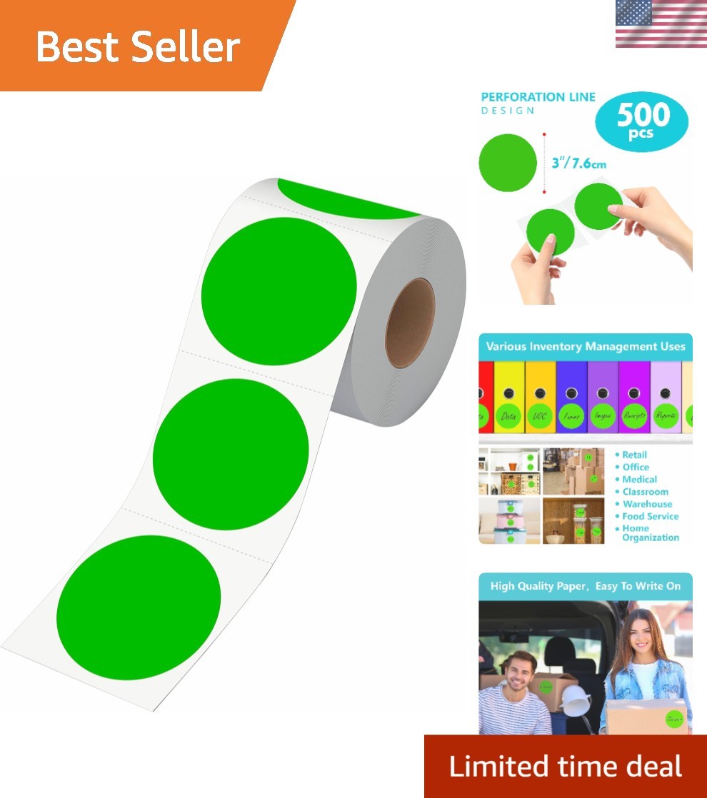 500 PCS Green Color Coding Circle Dots Inventory Stickers Labels in Roll 3″