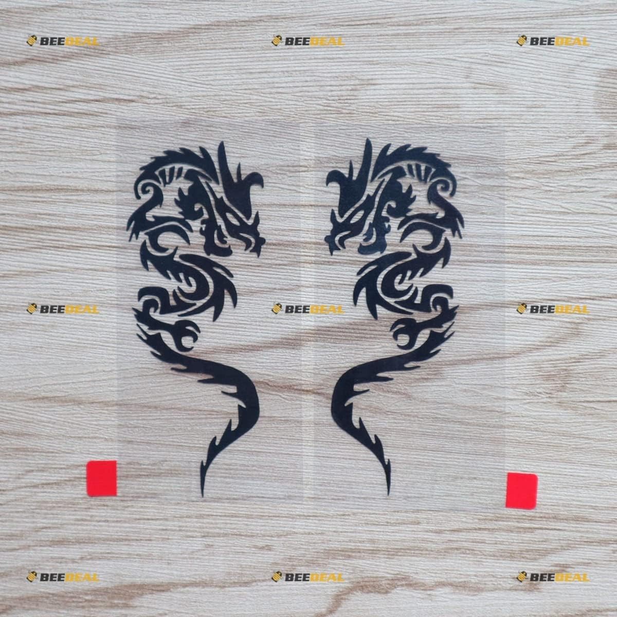 Chinese Dragon Decal Vinyl Sticker – Mirror Images Reversed – Pair Black 4 In…