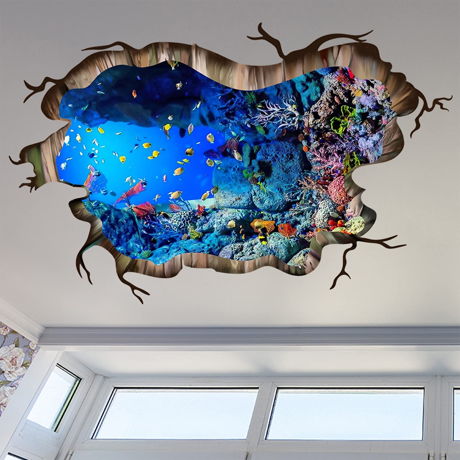 3D Under The Sea Fish Floor Wall Decals, Ocean Sea Life Wall Stickers, Remova…