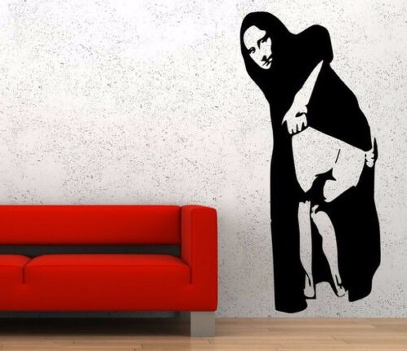 Funny Spoof Mona Lisa Mooning Street Art Wall Sticker Graffiti Mural Decor Decal