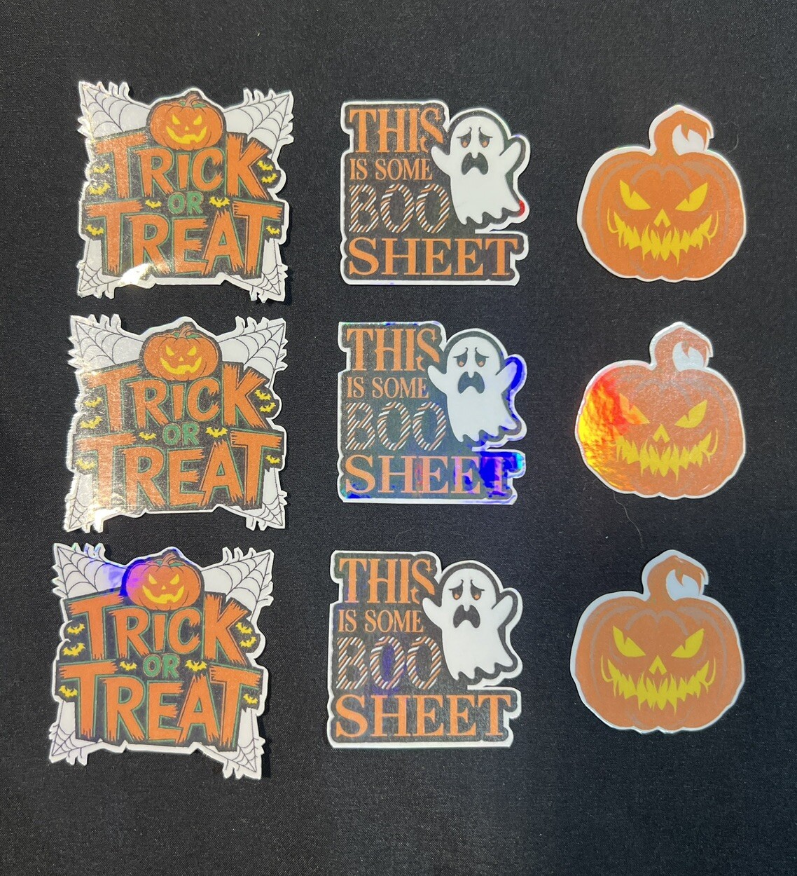 A New Set Of Holloween Holographic Stickers – Multiple Sayings. Multi-Size. New.