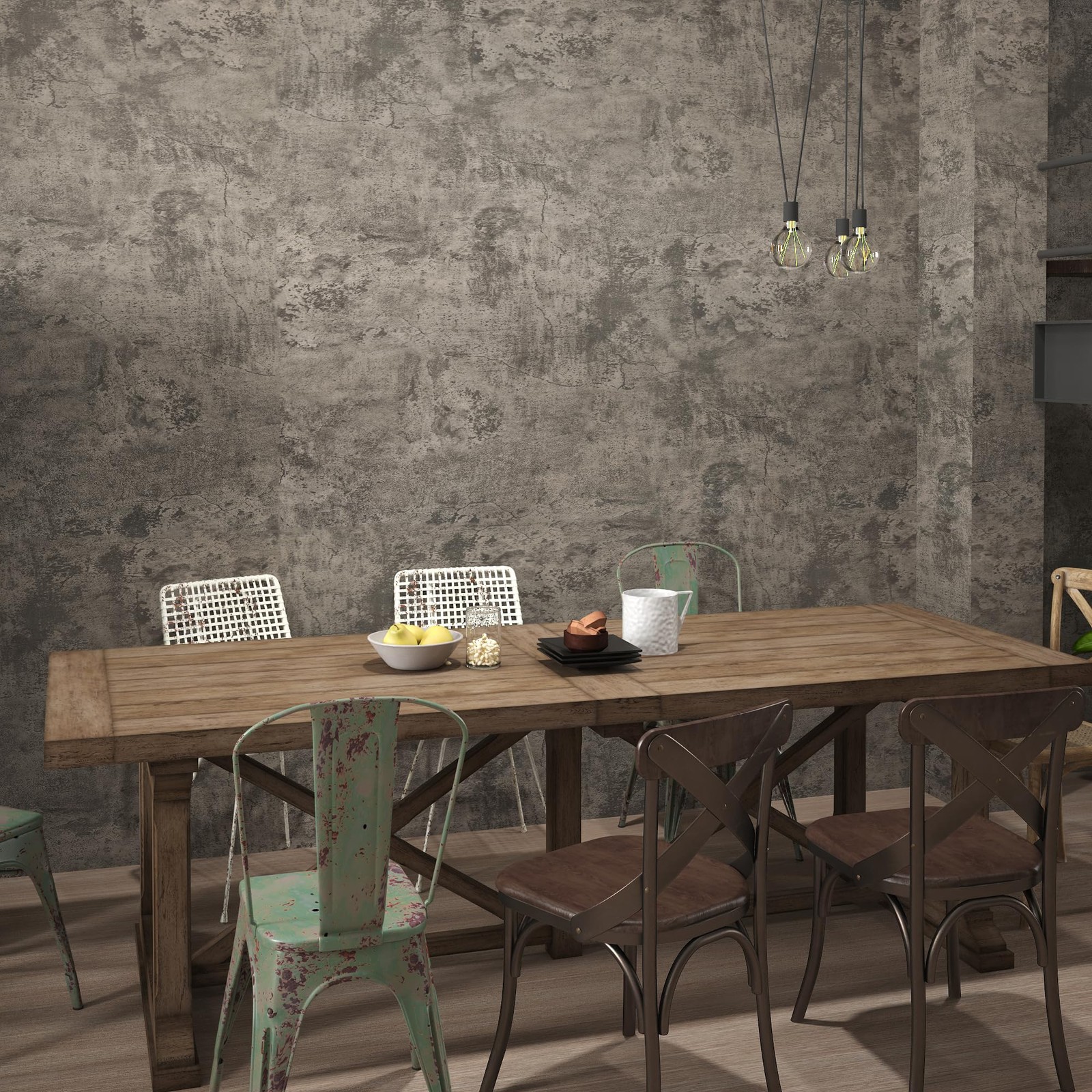 16″×591″ Light Brown Grey Concrete Wallpaper Peel and Stick 3D Industrial Cem…