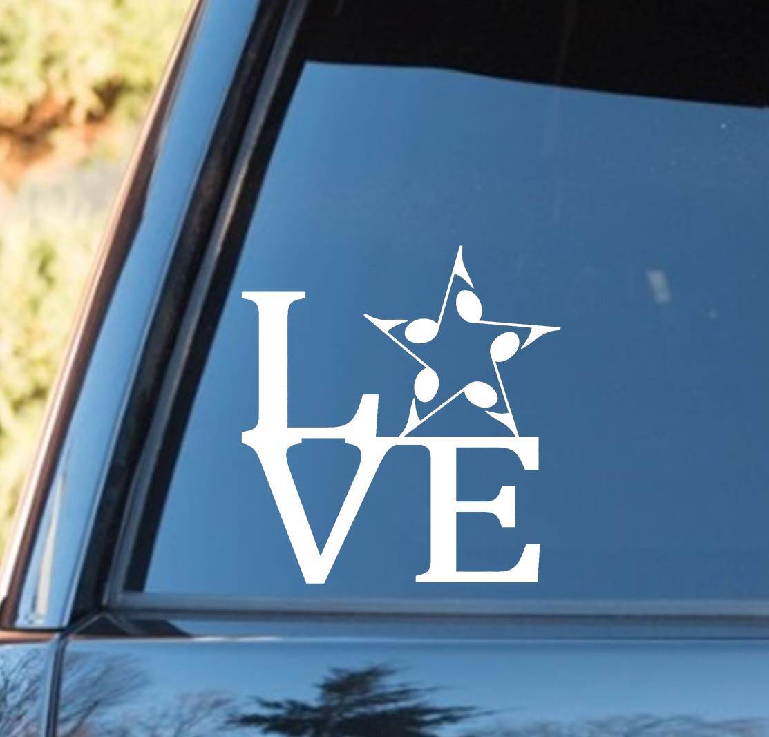 Love Music Notes Star Decal Sticker Marching Band Guitar Bass Tumbler Art M1048