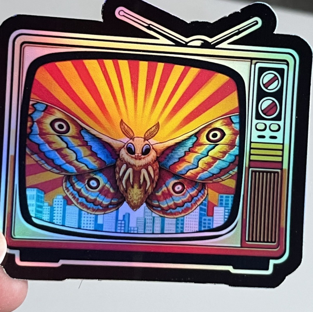 Mothra Retro Godzilla Tv Set Waterproof 3inch Holographic Sticker