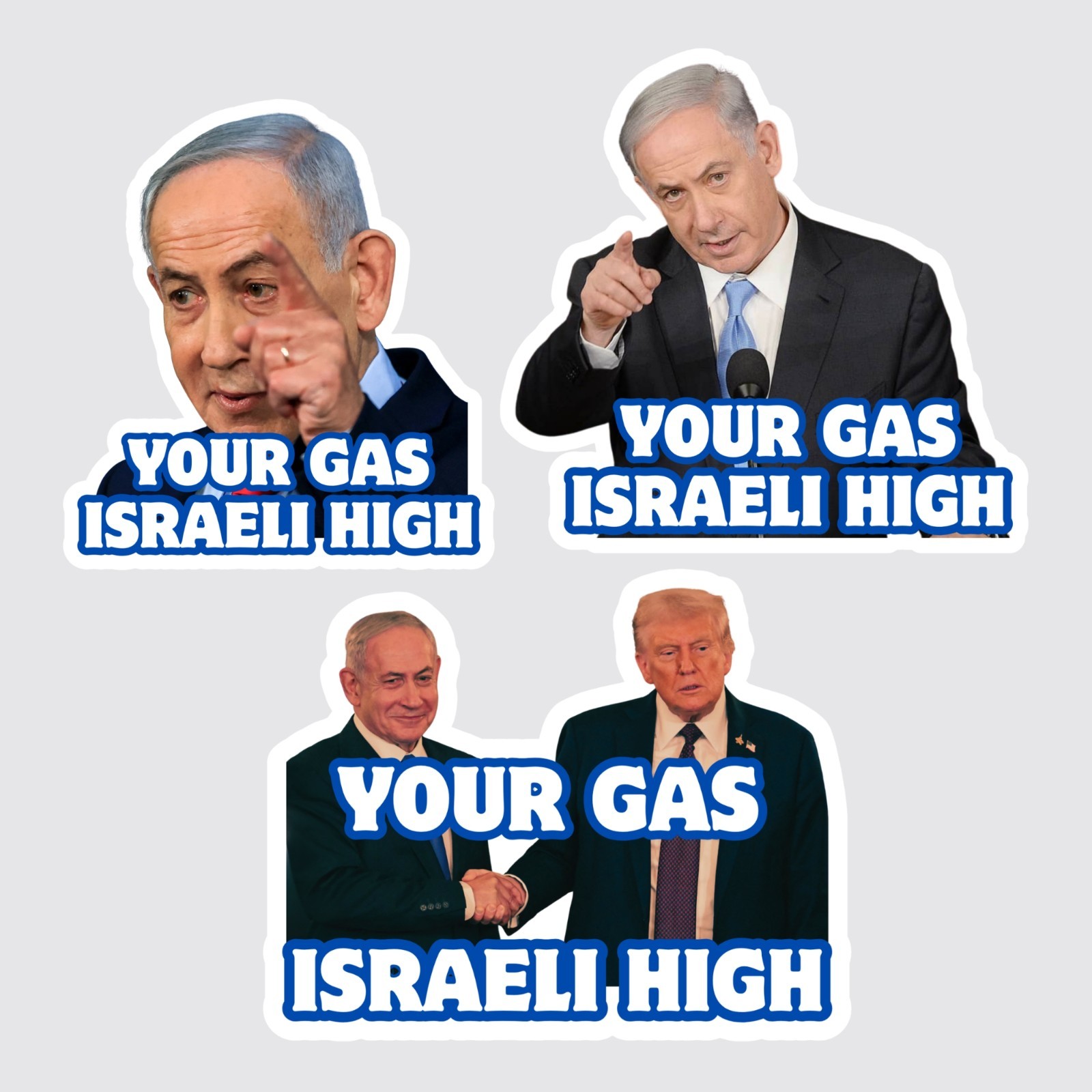Your Gas Israeli High Stickers Bibi Trump 50pc Mixed Political Vinyl Decals 1.5″