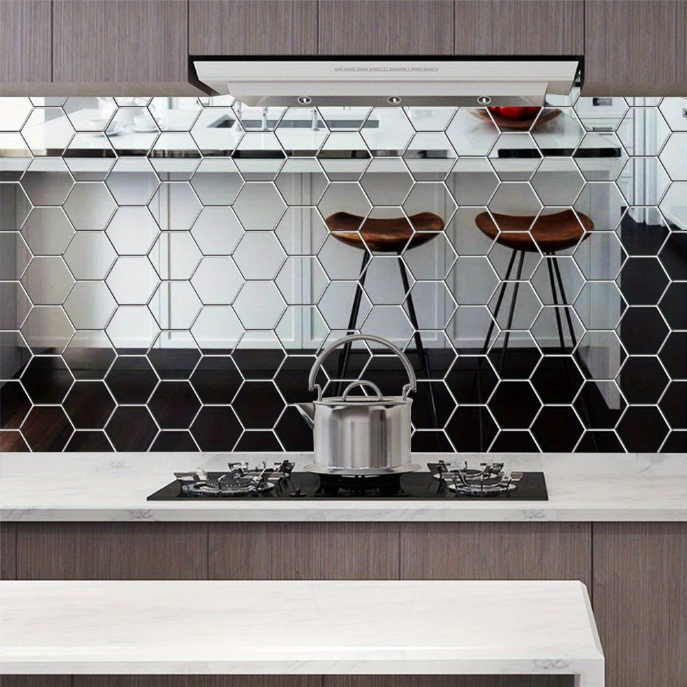 12Pcs Flexible Hexagon Mirror Stickers DIY Splicing Living Room Wall Art
